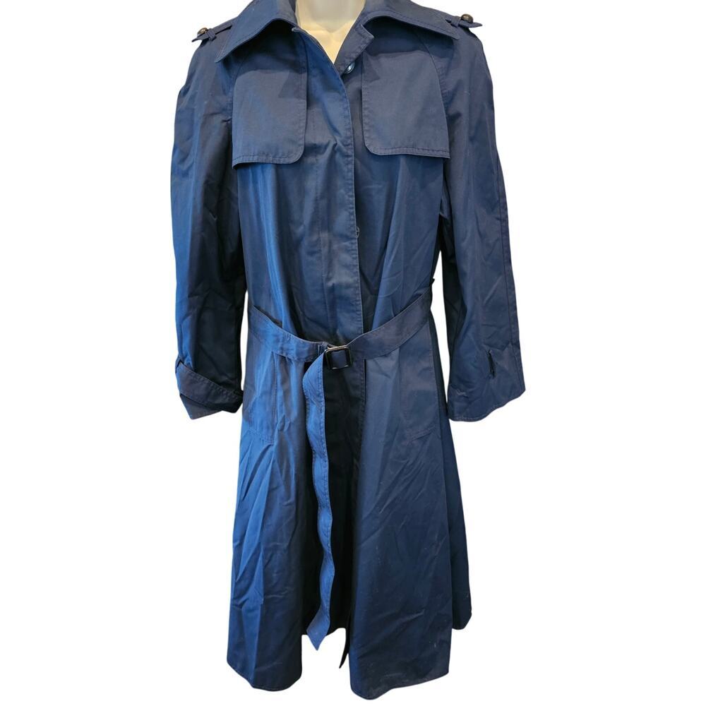 1940 50s Aquatogs Trench Coat Jacket Vintage 8 navy belted rain proof winter +